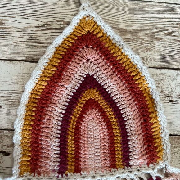 FOREVER 21 Crocheted Bikini Top XS/S Triangle Rainbow Granny Square Pink Orange - Picture 5 of 15